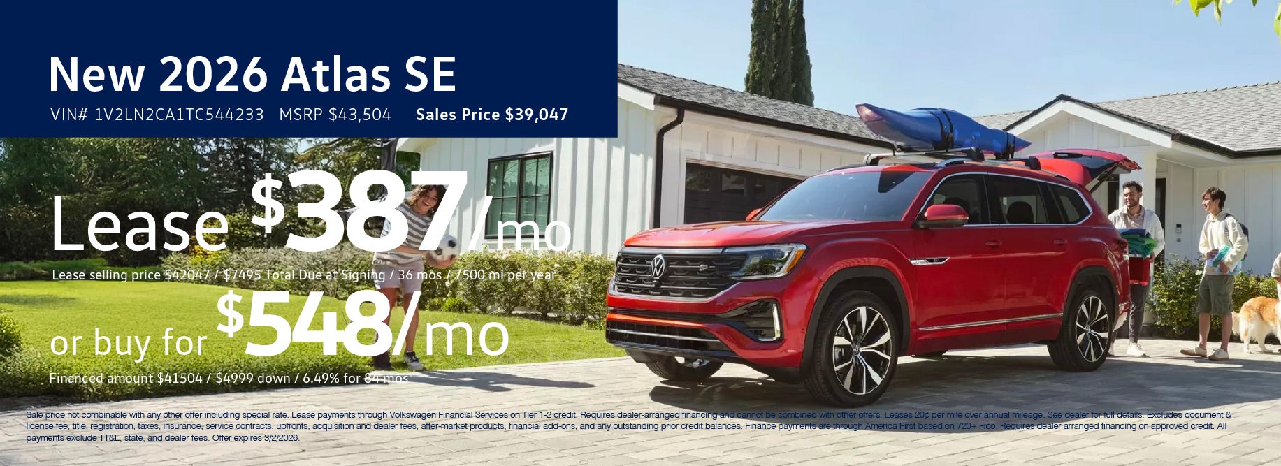 Lease the '26 Atlas for $387/mo at VW SouthTowne