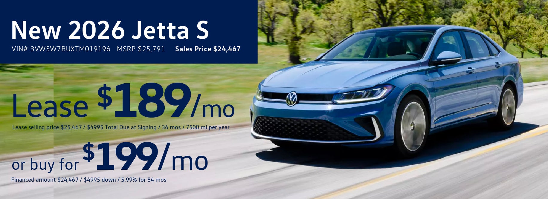 Lease the '26 Jetta for $189/mo at VW SouthTowne