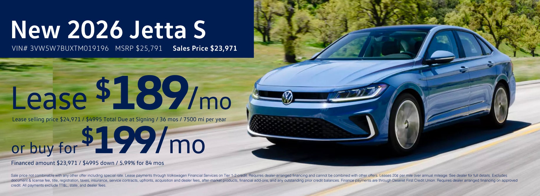Lease the '26 Jetta for $189/mo at VW SouthTowne