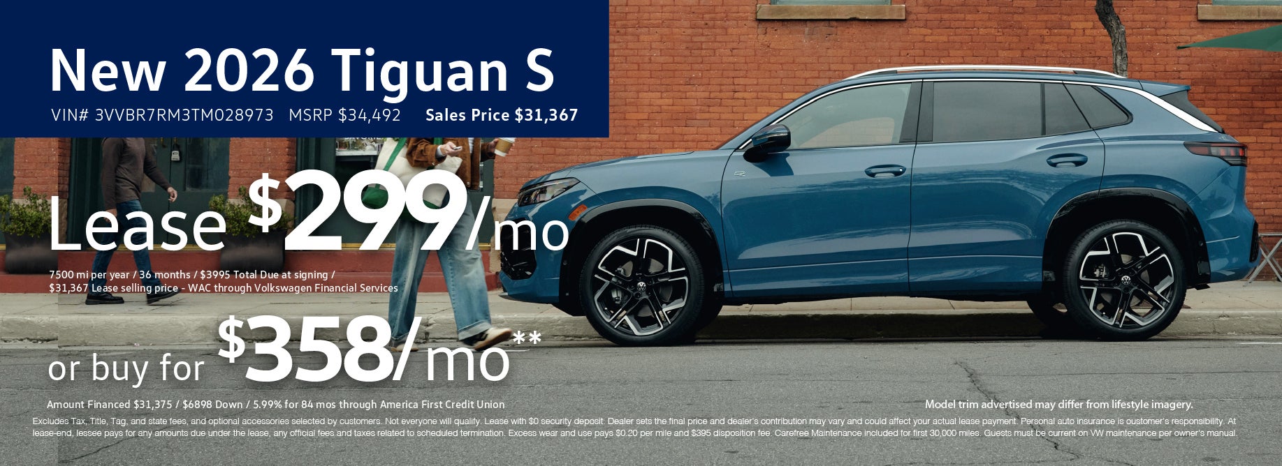 Lease 2026 New Tiguan for $299/mo at VW SouthTowne